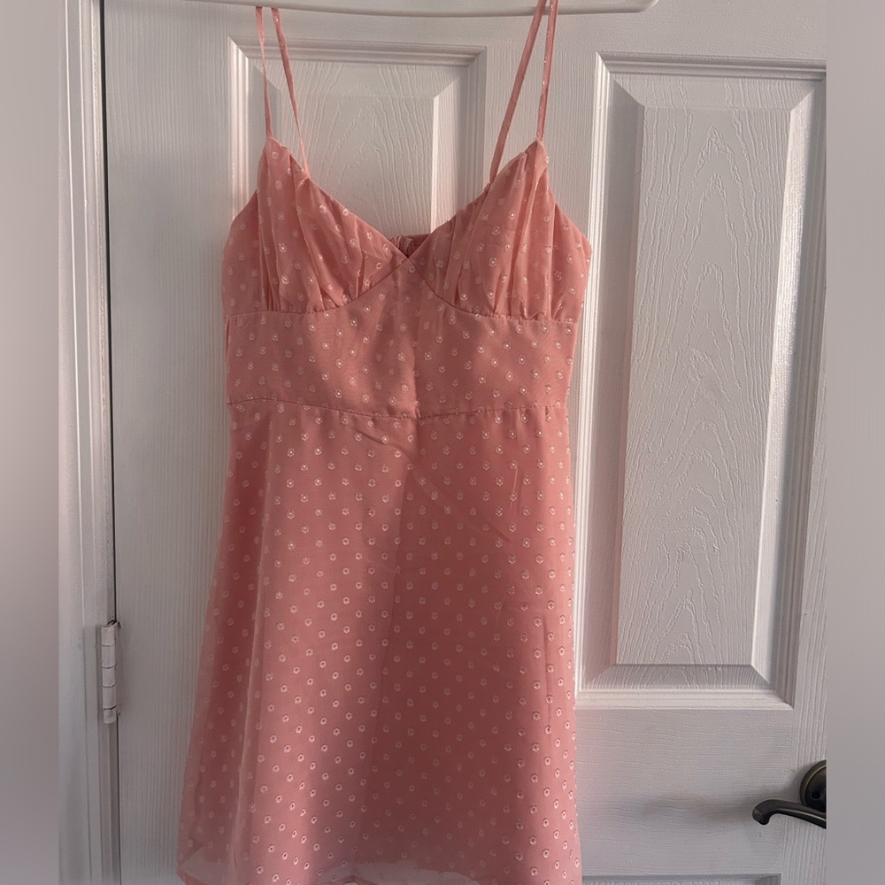 SHEIN pink mini dress. Floral detailing